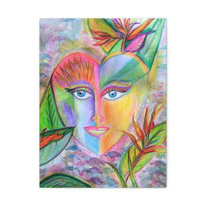 Art Tropical Face  Floral Jungle Heart   Colorful Canvas Print DVL