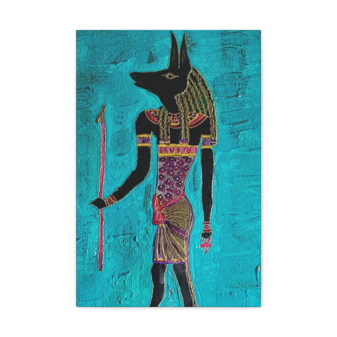 Egyptian Art  ANUBIS Teal Blue Gold Canvas or Print Original DVL