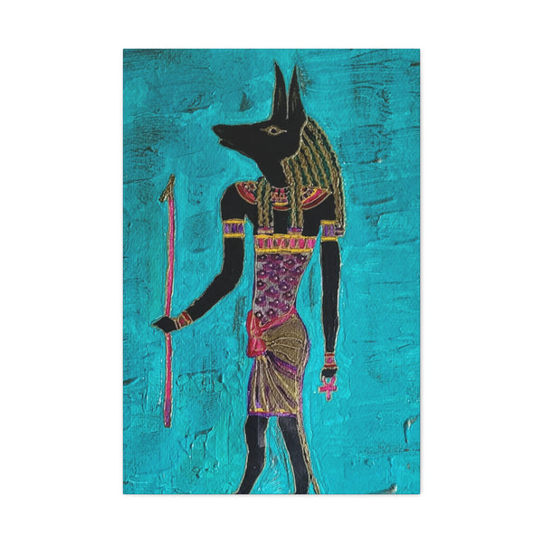 Egyptian Art  ANUBIS Teal Blue Gold Canvas or Print Original DVL