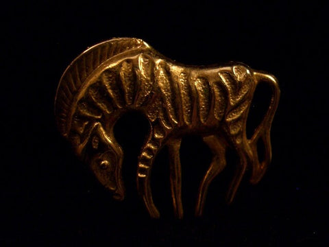 Zebra Pin Vintage Gold Animal of Africa Hand Tooled Detail
