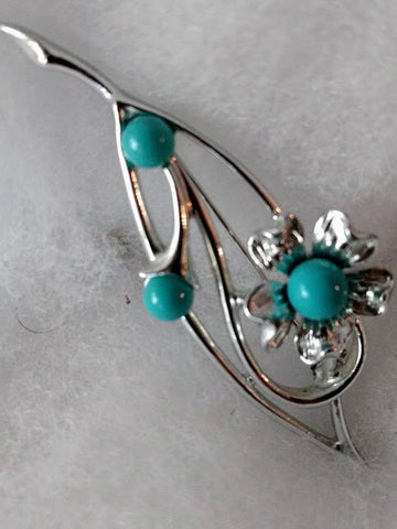 Sarah Coventry Vintage Signed Faux Turquoise Silver Tone Flower Pin