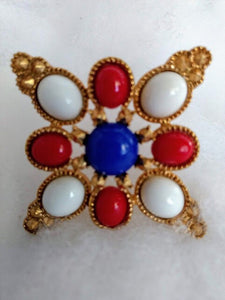 Sarah Coventry Salutes Red White & Blue..! Set In Goldtone Wear this Classic 70's Brooch Anyway! Anywhere !In This S