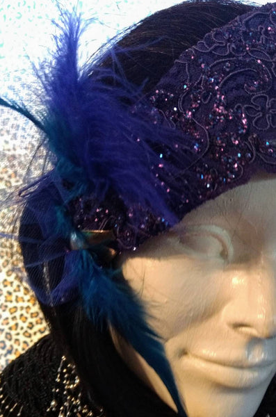 Hats .!! Shimmering Shades of Blue... Fanciful Feathers.. Sparkling Stones adorn Festive Headband.!!  "Winks" Fashion FUN
