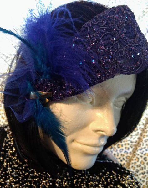 Hats .!! Shimmering Shades of Blue... Fanciful Feathers.. Sparkling Stones adorn Festive Headband.!!  "Winks" Fashion FUN
