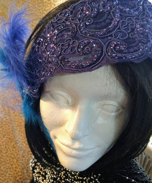 Hats .!! Shimmering Shades of Blue... Fanciful Feathers.. Sparkling Stones adorn Festive Headband.!!  "Winks" Fashion FUN