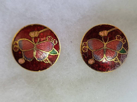 Cloisonne  Butterfly  Beautiful  Vintage 1960s Earrings
