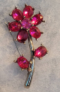 Pretty Pink Rhinestone Flower Vintage Brooch