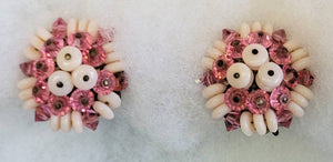 40s 50s Classics..! Milk Glass & Pink Crystal Earring Charmers