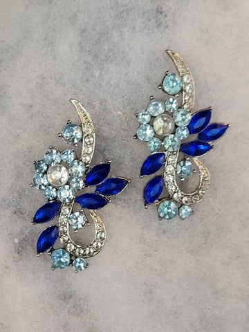 Twin Brooches Brilliant Blues Vintage