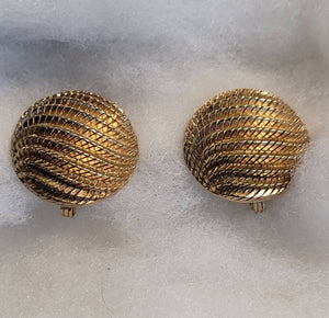 Monet Textured  Gold Disc Vintage Earring Classic Clips