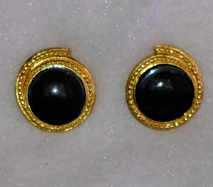 Trifari Black & Gold Disc Earrings 1990s Style
