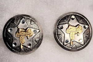 Silver & Gold Southwestern Style Earrings "In the Saddle" Vintage Clips