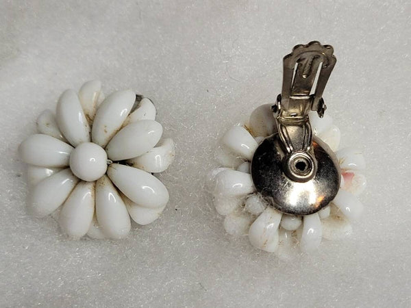 West Germany Milk Glass  Button Earrings
