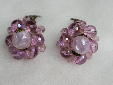 Pretty Pink Vintage Button Earrings signed West Germany