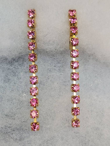 Pink Shimmer 2 inch Rhinestone  Dangling Earrings