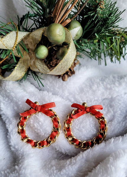 Christmas  Earrings Hoops of Red & Gold