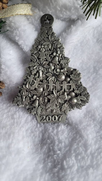 2007 Personalized Pewter Christmas Tree Brooch signed IMC