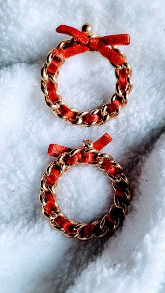 Christmas  Earrings Hoops of Red & Gold