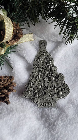 2007 Personalized Pewter Christmas Tree Brooch signed IMC