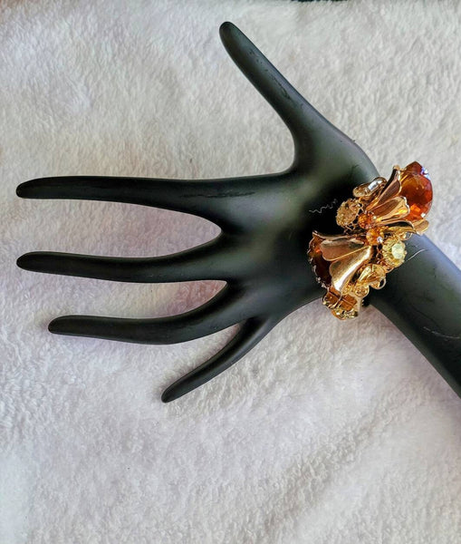 SOLD Tempting Topaz Statement Piece Delicious Faux Diamonds on Gold Sparkle Bracelet...