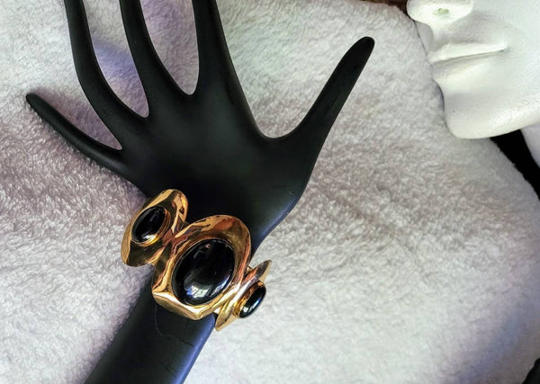 Egyptian Revival Inspired 90s Gold & Black Bracelet