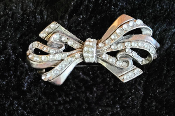 30s Art Deco Antique Rhinestone Bow Brooch  1930  Intricate Detailed  Bow Pin