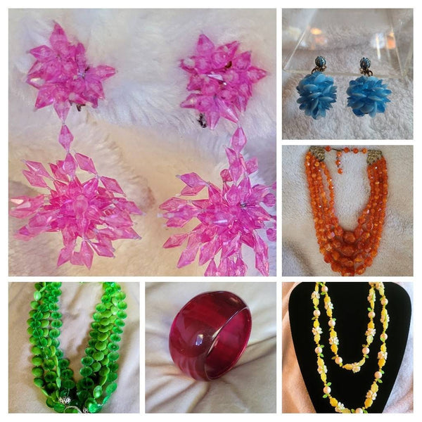 Mid Century Power Pink Fireworks Earrings. (Photos showing other items in 60s Collection