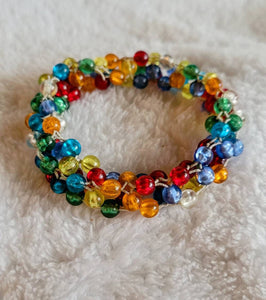Bracelet Rainbow of Color 80s Stretchy Collection of Tiny Acrylic  Beads