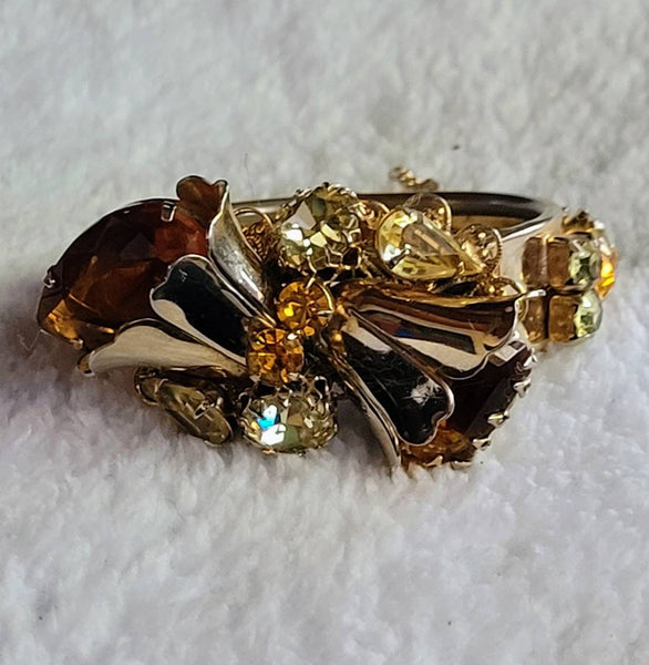 SOLD Tempting Topaz Statement Piece Delicious Faux Diamonds on Gold Sparkle Bracelet...
