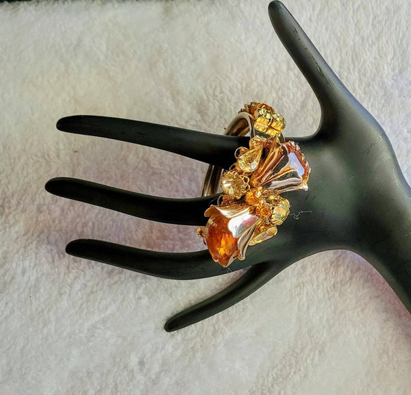 SOLD Tempting Topaz Statement Piece Delicious Faux Diamonds on Gold Sparkle Bracelet...