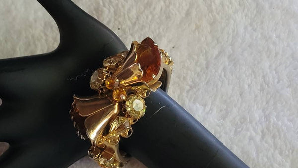 SOLD Tempting Topaz Statement Piece Delicious Faux Diamonds on Gold Sparkle Bracelet...