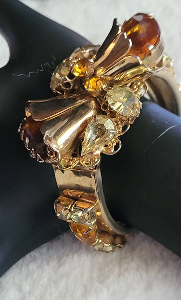 SOLD Tempting Topaz Statement Piece Delicious Faux Diamonds on Gold Sparkle Bracelet...