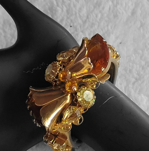 SOLD Tempting Topaz Statement Piece Delicious Faux Diamonds on Gold Sparkle Bracelet...