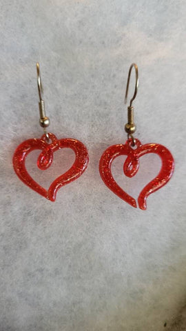 Vintage Valentines Red Glitter Acrylic Heart Earrings