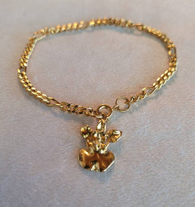 Golden Orchid  Charm Vintage Gold Bracelet. BEAUTIFUL Chain
