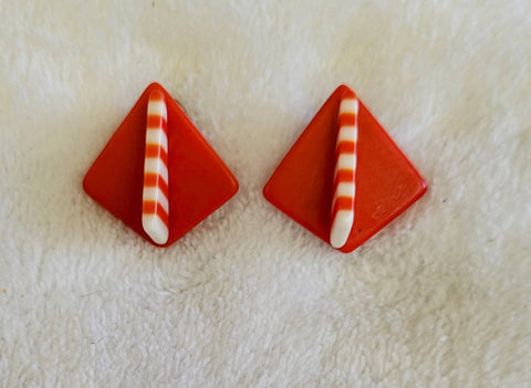 Rock Reds & Whites 1960s Vintage Earrings Out of Sight..! Groovy Lines...