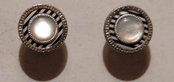 ART DECO Cufflink Antique Snap Classic Cufflinks Silver  Mother of Pearl Unique Black Stripes White Boarder Debonair