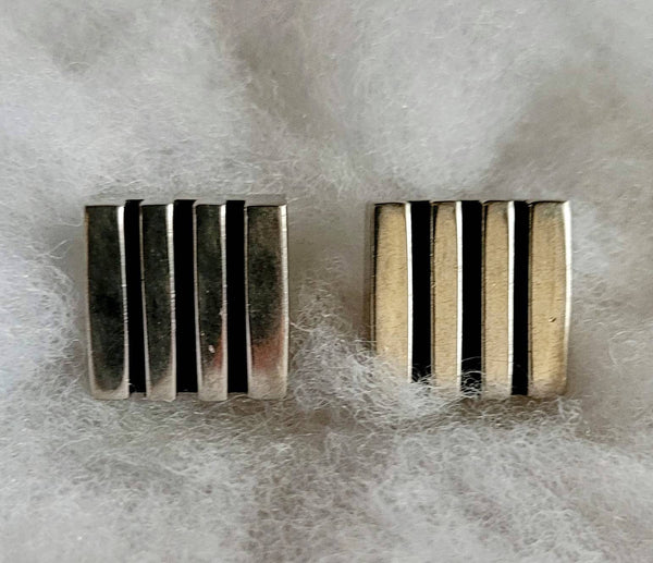 Sleek Silver Geo Vintage Cufflinks. Strong Solid Design in these Fabulous Fashion Accessories Days Gone By. Deco  Elegant Casual .