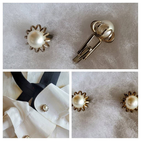 Mid Century Men's Collection from WINK Premier Pearl on Gold Stately Cufflinks. Handsome Classics..!