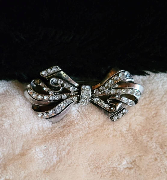 30s Art Deco Antique Rhinestone Bow Brooch  1930  Intricate Detailed  Bow Pin