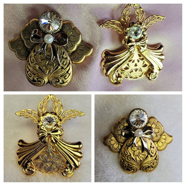 Jane's Angel's Pin 1995 A Lovely Pair Crystal & Gold They seemed like a Couple..! Had to List as Such J.Davis created  Series of Heavenly Angels