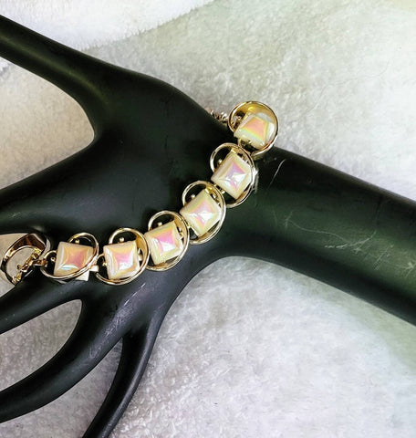Beautiful Iridescent   Bracelet Set on Gold 70s