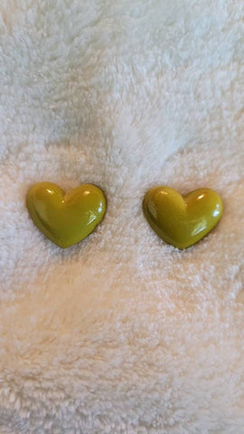 Vintage Valentines Light  Green Hearts Earrings Tiny 3/4 inch Sweet Treats.