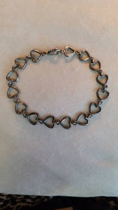 Vintage Valentines Hearts Links Hearts Gunmetal Silver Bracelet
