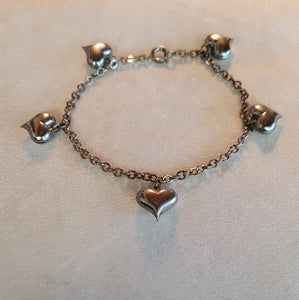 Vintage Valentines Charming Hearts Silver Heart Charm Bracelet