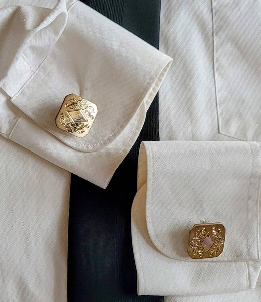 Mid Century Scrooled Gold Cufflinks  Do it Up in Dapper STYLE... Sporting Snappy  Cuffs. On A Crisp Shirt.  Classic Designs (Top Right )