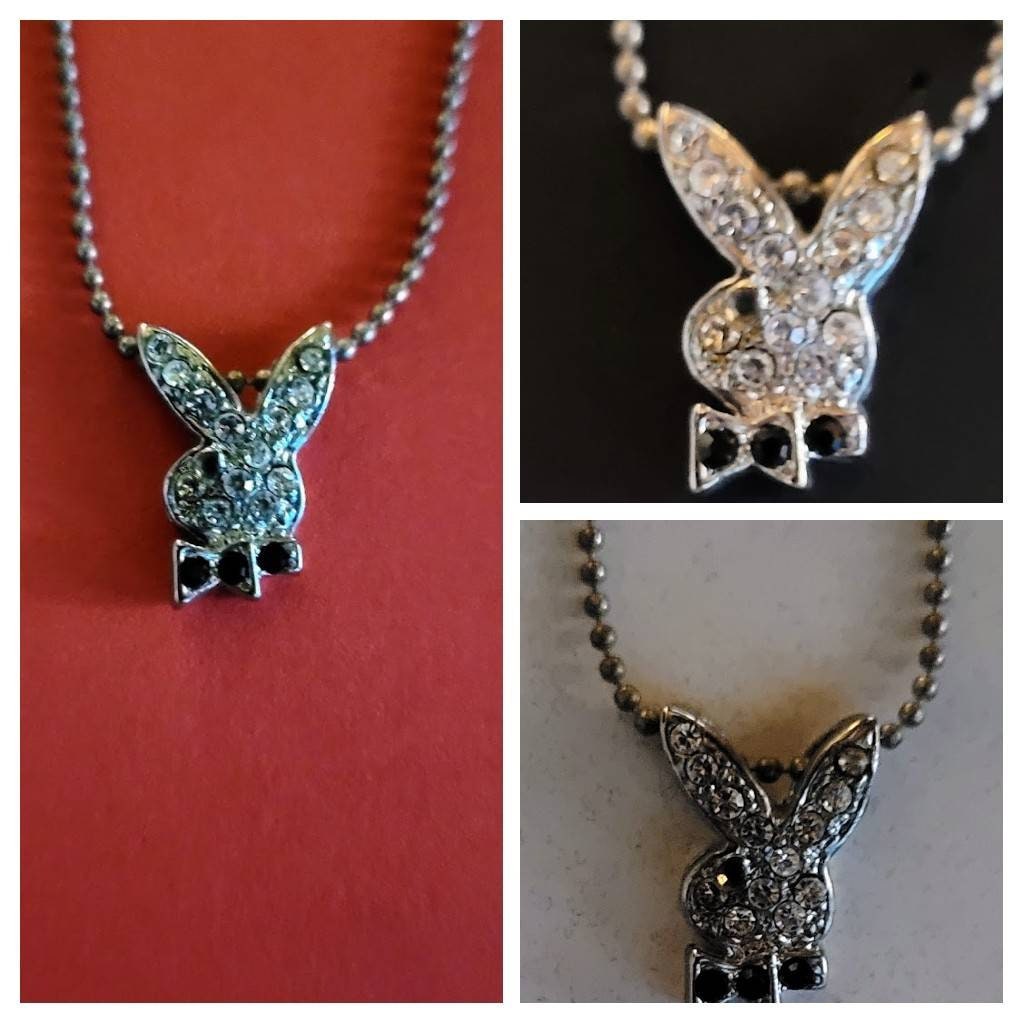 Rhinestone playboy sales bunny necklace