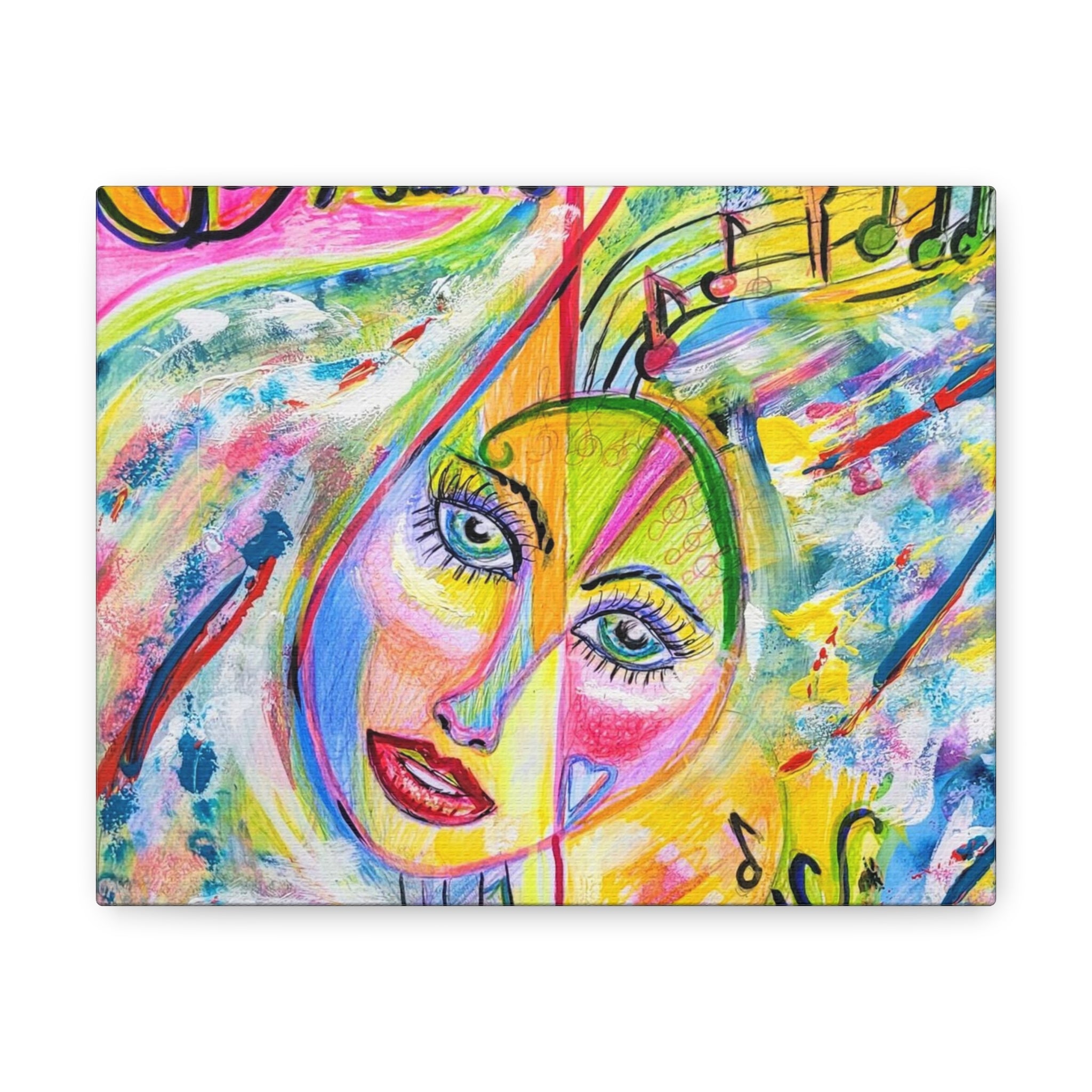 Art Musical Abstract Colorful Lady Dreaming Music Art  Canvas Print