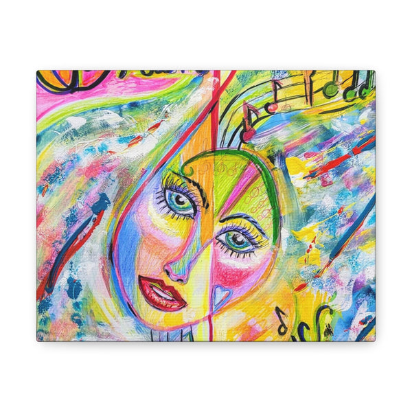 Art Musical Abstract Colorful Lady Dreaming Music Art  Canvas Print