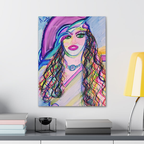 Abstract Lady Art Sarah Jane Cane Colorful Hat Hair Style  Canvas Print by D.V.L